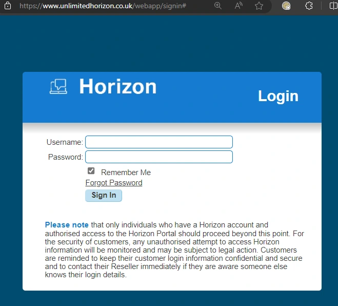 Horizon Login Page